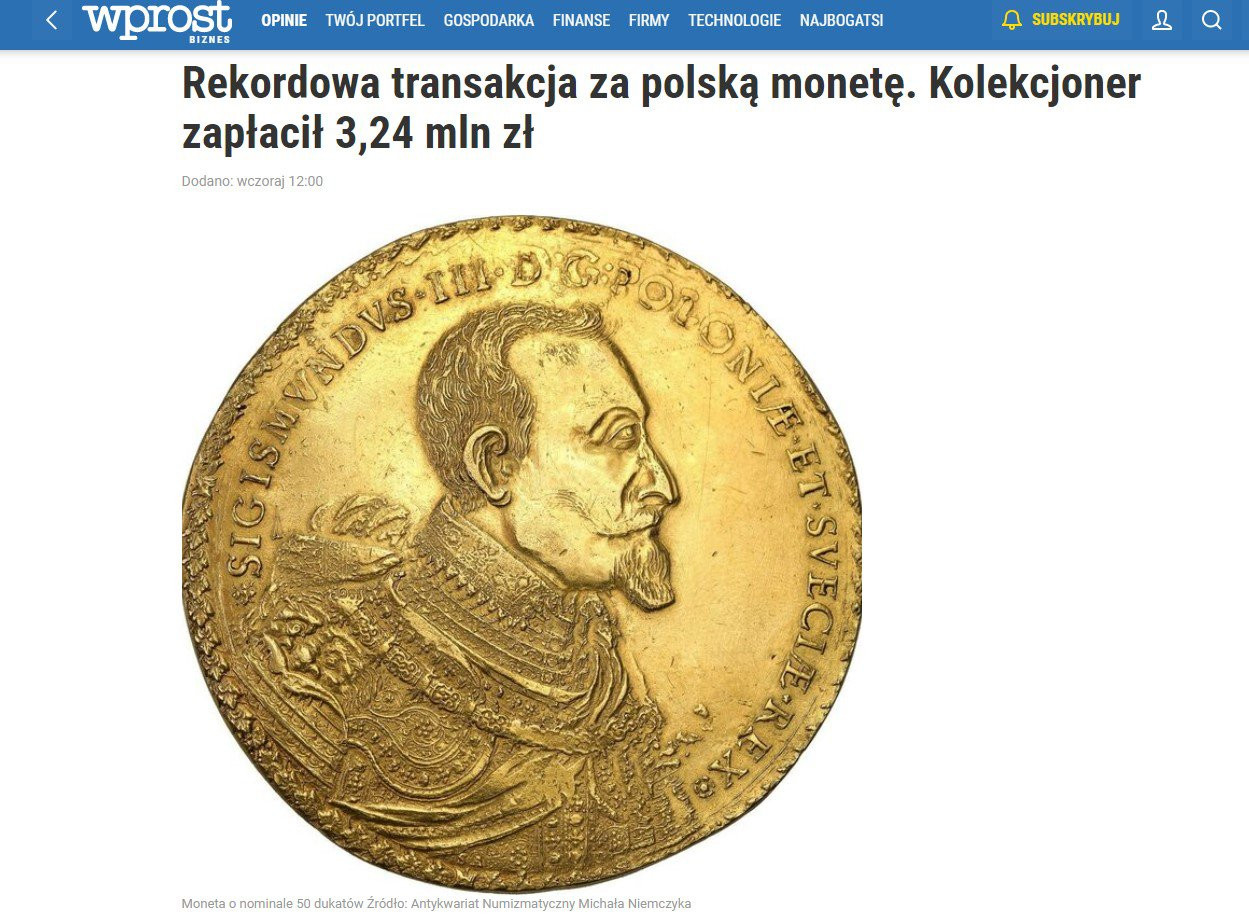 Rekordowa transakcja za polską monetę. Kolekcjoner zapłacił 3,24 mln zł